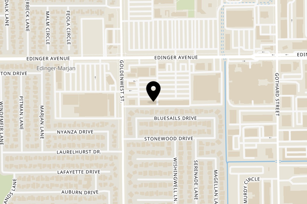 Map showing the location of Santa Maria BBQ and Catering, Best BBQ in Huntington Beach on 7144 Edinger Ave in Huntington Beach